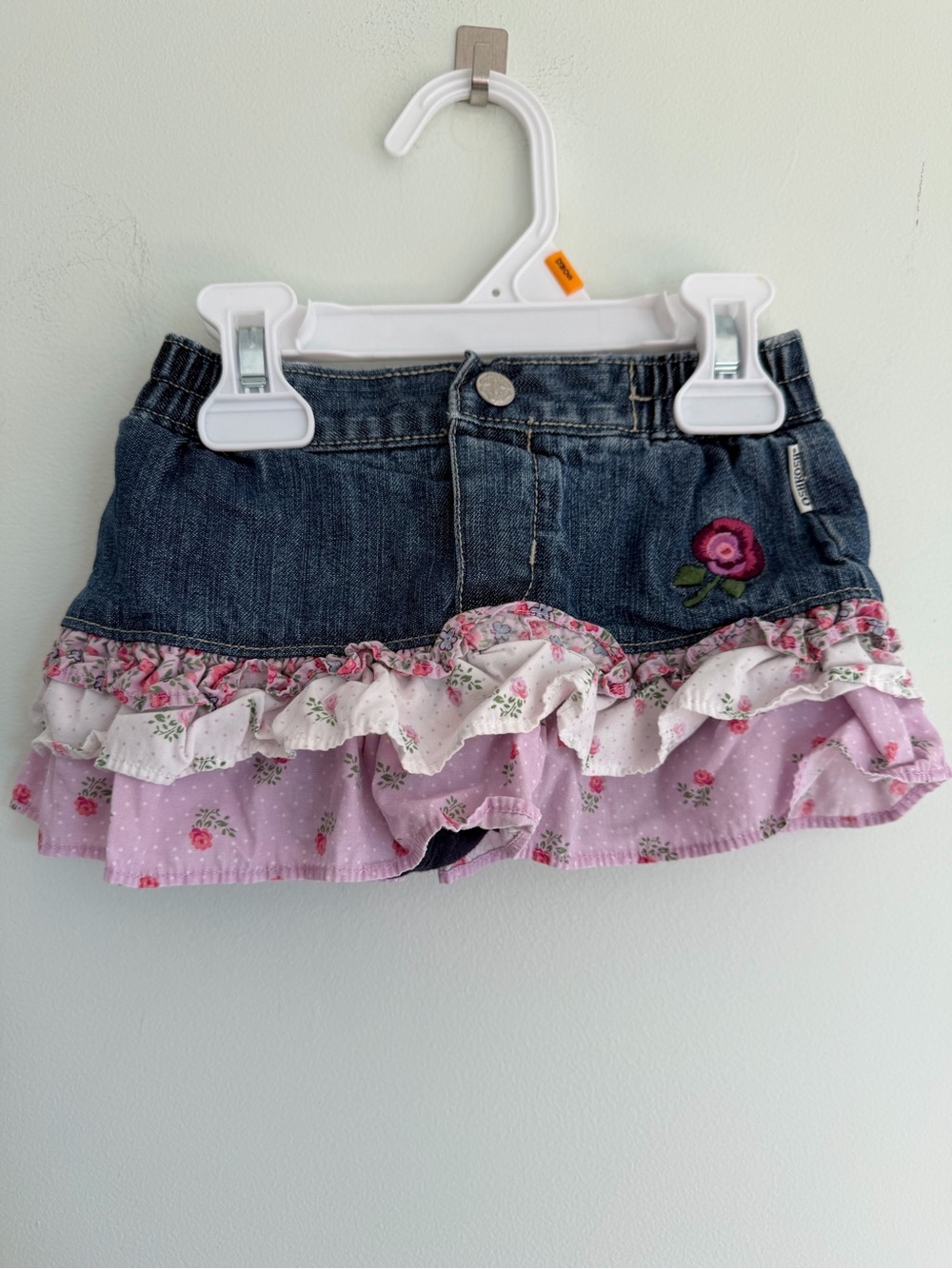 Y2K OshKosh B'gosh Denim Skort with Pink Floral Ruffles